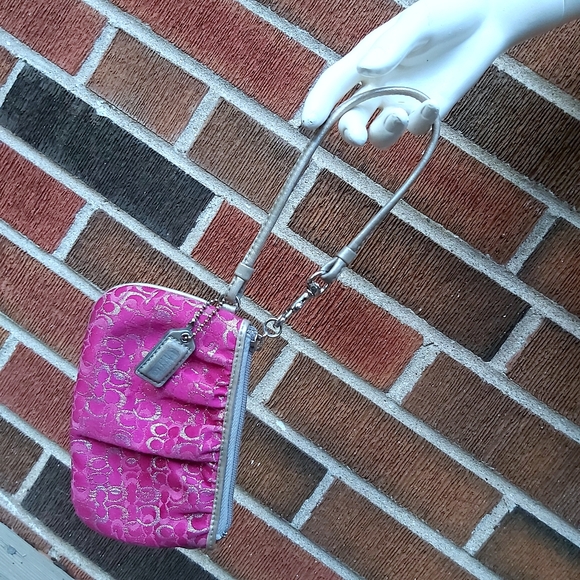 Coach Lurex Gold & Magenta Mini Signature Wristlet - Picture 3 of 9